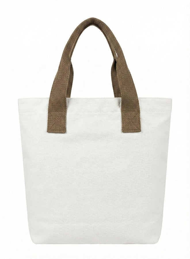 BROGBUS Canvas Tote Bag for Women Office Use, College Girls with Compartment, Cream - Image 5
